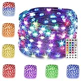 【32 Tasten Fernbedienung mit Timer】Diese RGB Fairy String Lights bieten 16 Farben und 7 verschiedene Modi. Sie können Ihre Lieblingsfarbe oder Ihren Lieblingsmodus auswählen, um ein anderes Ambiente für Ihre Bedürfnisse zu schaffen. Es bietet Ihnen auch die mehrfarbigen Steady-On-Modi. Die dekorative Beleuchtung kann durch Drücken der Taste 4H / 6H / 8H auf die Timer-Funktion eingestellt warden
