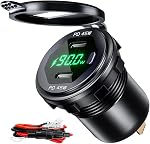 Dual USB C Car Charger Socket 12V/24V USB Outlet, 45W PD Type C Dual USB Port Fast Charger DIY Cars Socket (Red)
