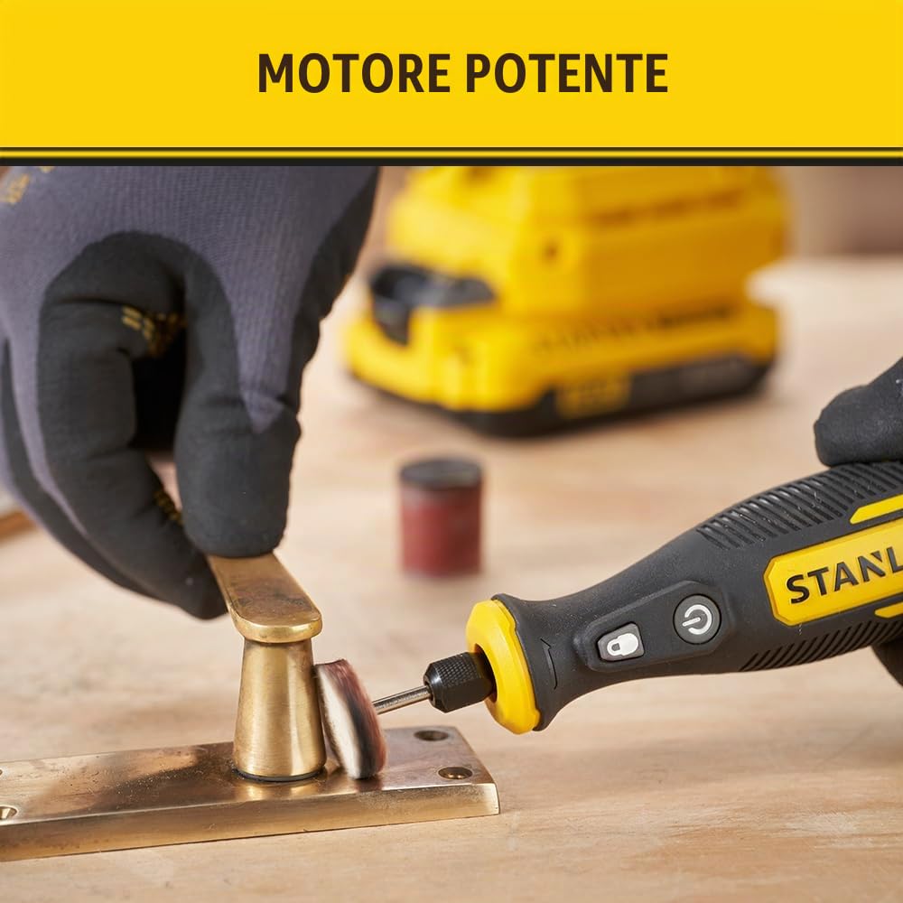 Stanley Mini Herramienta V20 Li-ION 18 V, velocidad Variable 6.700-34.000 RPM, pinza universale da 3,2 mm, cavo lungo 120 cm. Sin batería/cargador per Pro e fai da te