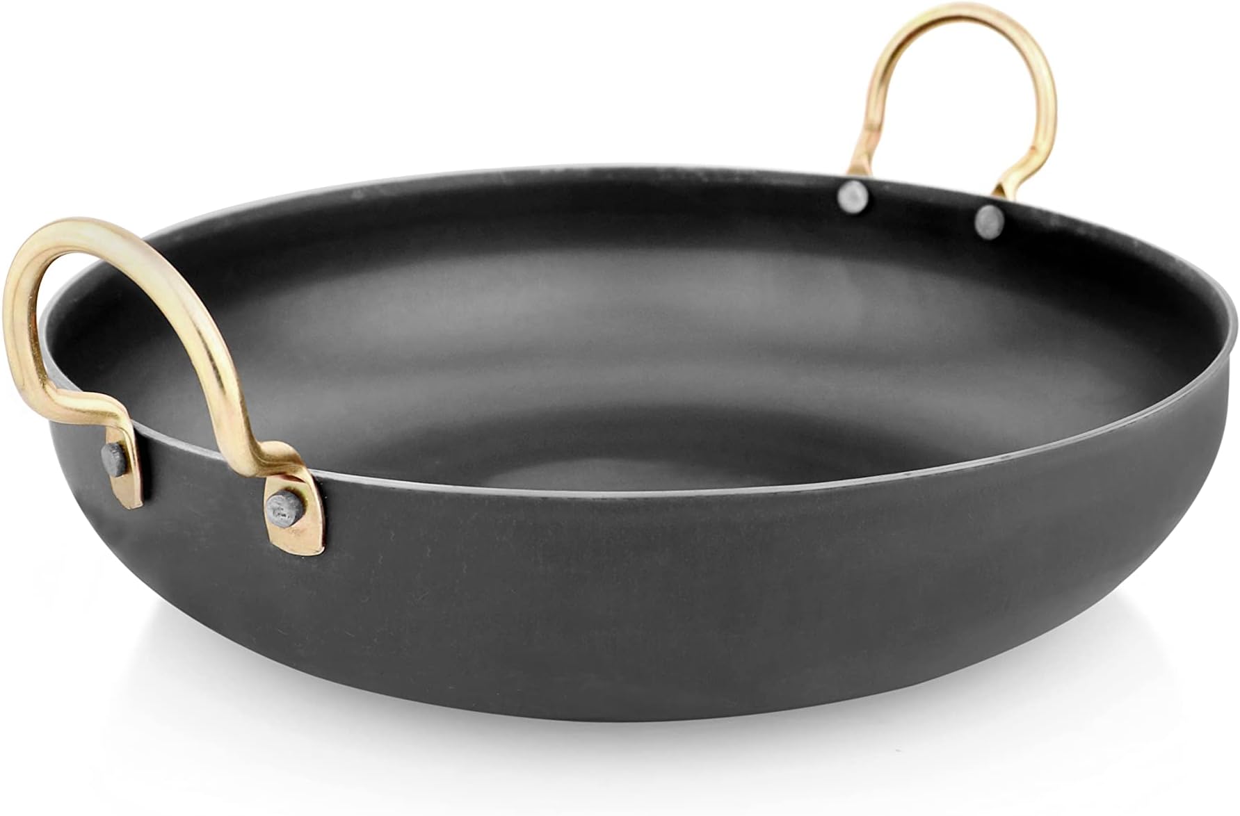 Brodees Iron Kadahi 27 Cm - Flat Bottom |Iron Kadai/Kadhai for Cooking & Deep Frying with Strong Handle Induction Friendly Kadhai | Capacity : 3500 ml (27 Cm, Black)