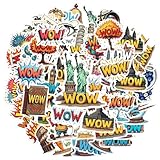 150Pcs Cartoon Wow Stickers, Waterproof Wow Sticker for Water Bottle Laptop Phone Cases Planner Skateboard Luggage Helmet Party Favor Decor, Ideal for Adults Teens Teacher Rewards C1Z2X