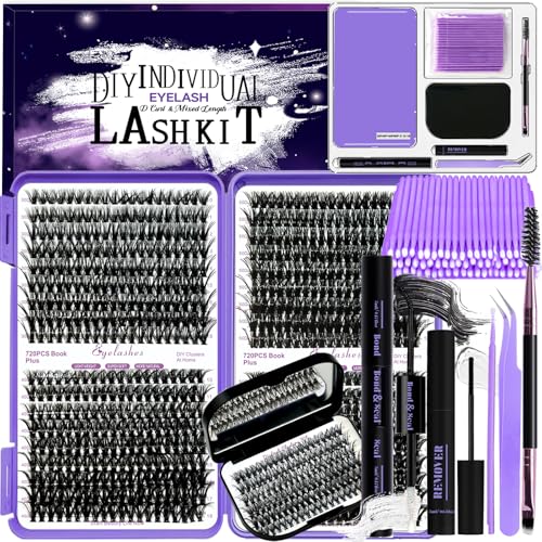 DNSGOOR Kit de Extensión de Pestañas DIY 840 Lash Cluster Caja de Pestañas de Espejo,Pegado y Sellado de Pestañas,Eliminación de Pestañas,Cepillo de Pinzas Mini Aplicador