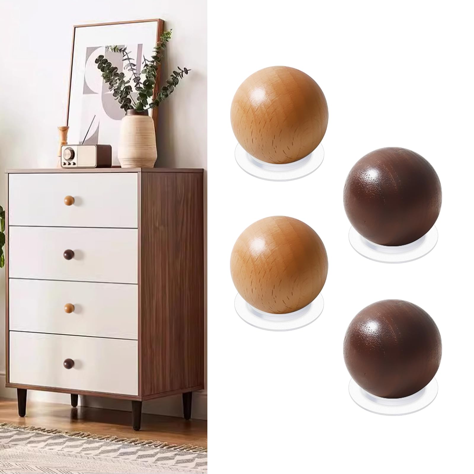 CoreFunc 4 Pack Adhesive Knobs Brown Stick On Drawer Pulls Adhesive Cabinet Handles No Punch Peel and Stick Cabinet Handles No Drill Cabinet Knobs for Glass Door Refrigerators Nursery Dressers