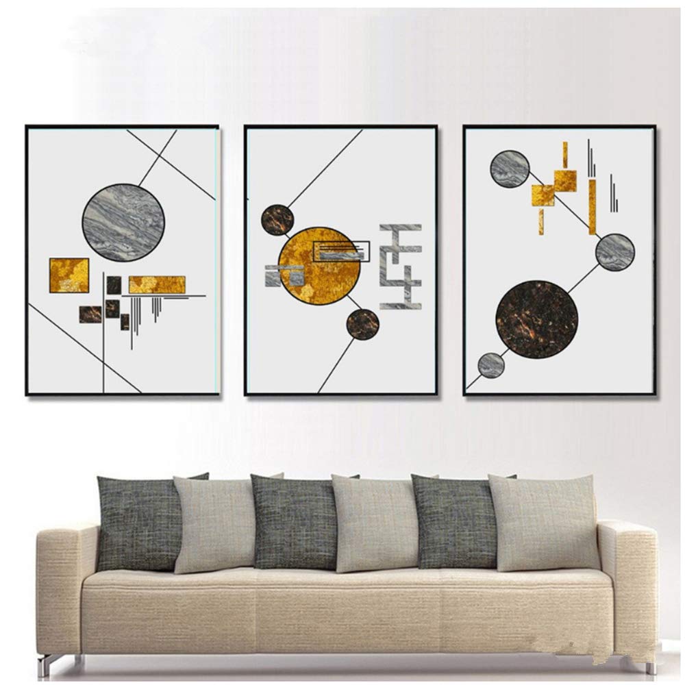 Imprimir lienzo pintura nórdica geometría moderna cartel lámina de oro abstracto pared arte imagen para sala marco decoración 50x70 cm x3 /19.7 "x 27.6" con marco