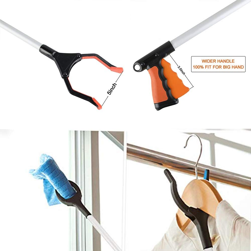 2 Pack - 32" Foldable Reacher Grabber Pickup Tool, Extender Gripper Tool, Long Handy Arm Assist Tool, Flexible Lightweight Mobility Aid Reaching Claw Trash Garbage Picker (2 Pack Orange)