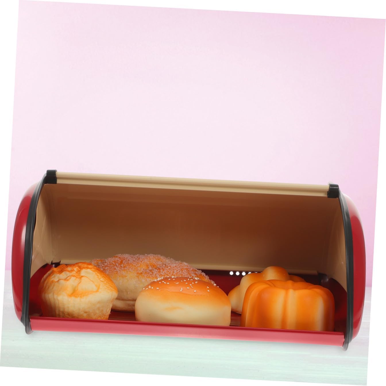 BESTonZON Kitchen Bread Box Red Drum Shape Bread Storage Container for Kitchen Countertop Vintage French Bakery Style Food Organizer