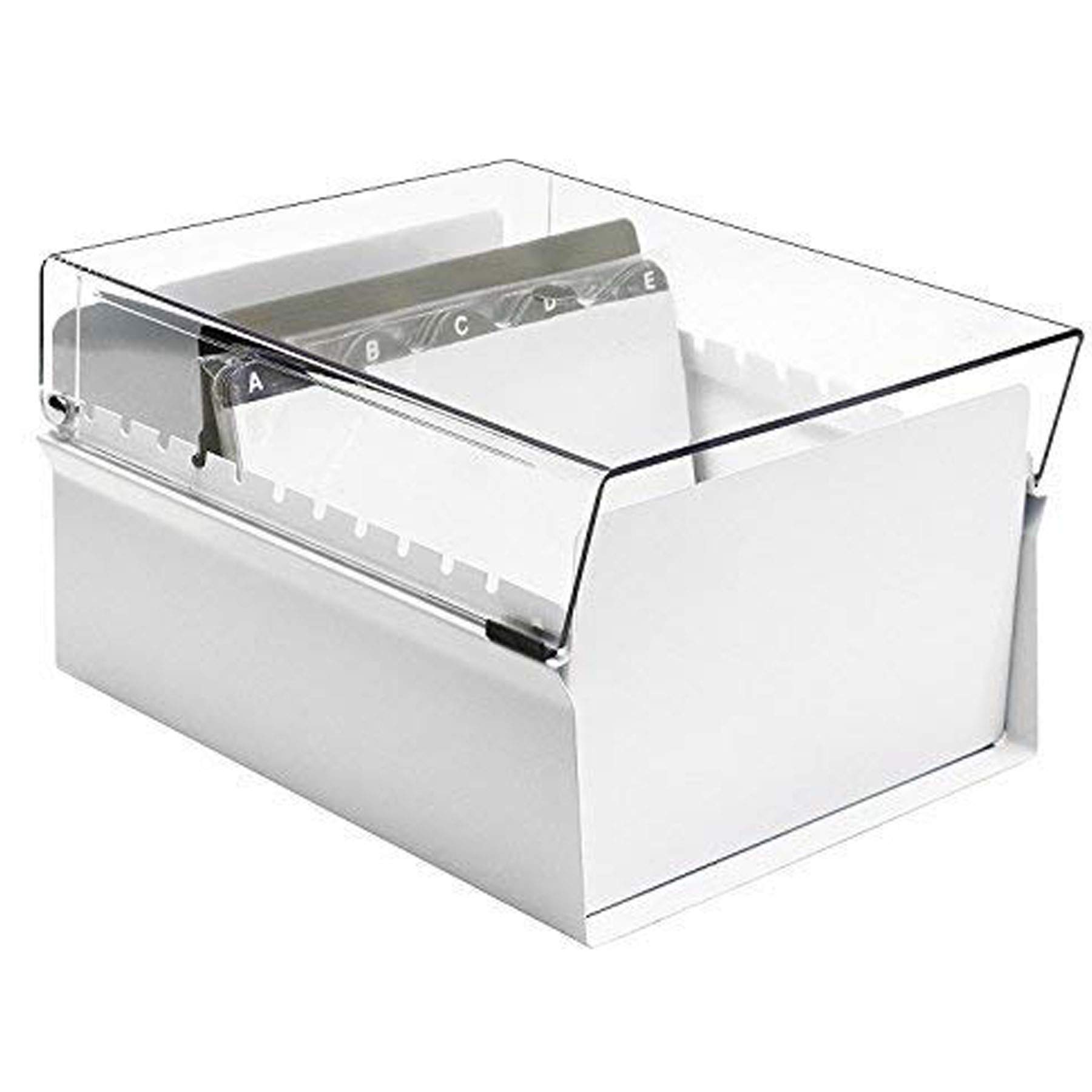 Acrimet Portacarte Organizzatore 5'' x 8’', Base in Metallo Resistente (Indice AZ e un Divisore di Plastica Include) (Base Bianco con Coperchio Trasparente in Plastica)