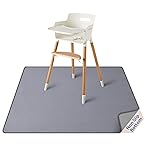 Blissful Diary Baby Splat Mat for Under High Chair, 50.4 x 50.4 Inch Wipeable Splash Mat, Waterproof and Washable, Anti-Slip Floor Protector, Gray