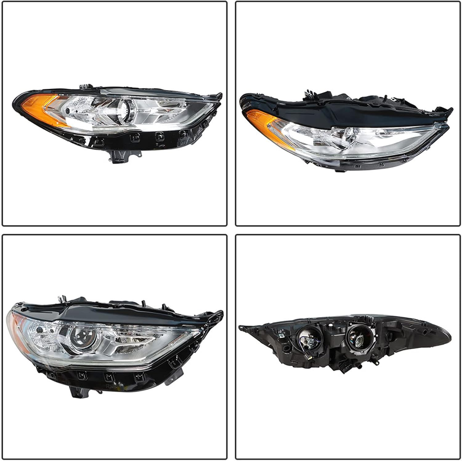 Right Halogen Headlight Clear Lens Black Housing Projector Headlamp Assembly with DRL Amber Corner Replacement for 2017-2019 Fusion