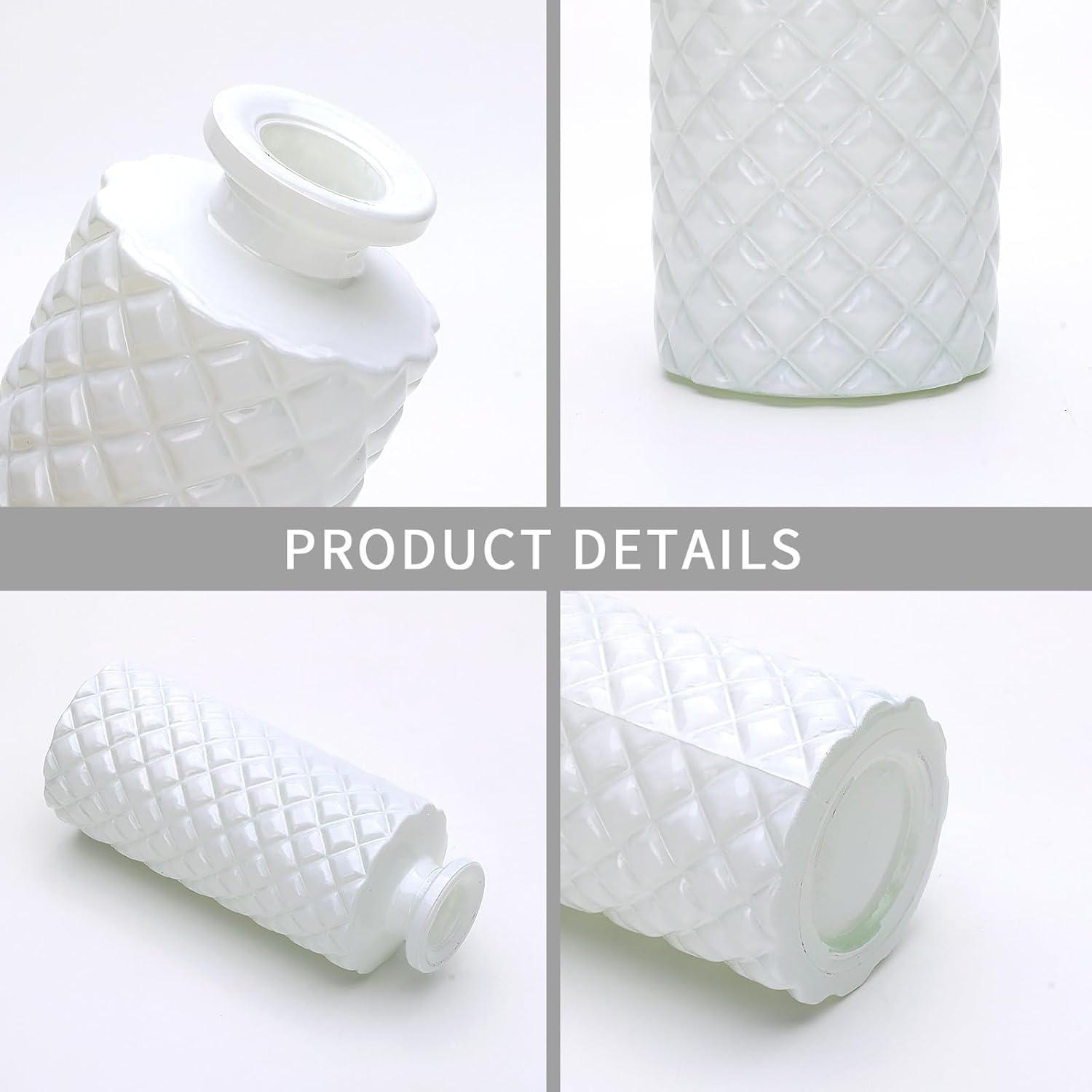 Glass Bud Vase Set in Bulk, 9pcs Mini Vintage Flower Vases for Wedding,White Relief Vase for Centerpieces,Home Table Flower Decor, Party Decorations