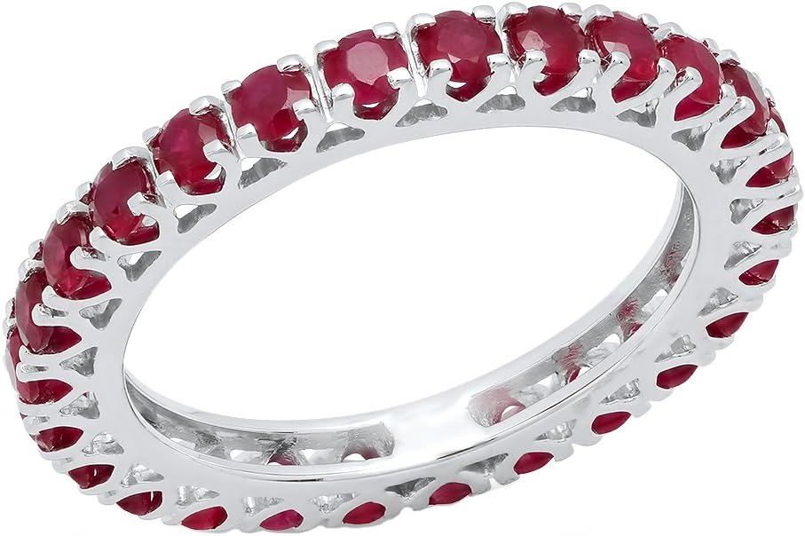Dazzlingrock Collection 1.80 Cttw 10K Round Ruby Womens Eternity Wedding Anniversary Stackable Band 1 3/, Solid White Gold