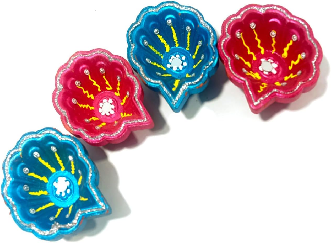 Set of 4 Deepawali Special Clay Diya Home Decor and Festivities Carved Beautifully Out of Clay for This Festival Diyas are an Essential Part of Diwali Decorative Earthen Diya (Multicolor ) image 3