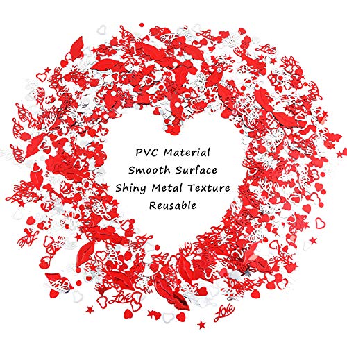 Red Silver Heart Confetti, Wedding Valentine's Day Party Table Scatter Confetti Decoration, Metallic Foil Glitter Heart Sequin, 1500 Pieces #TOP5