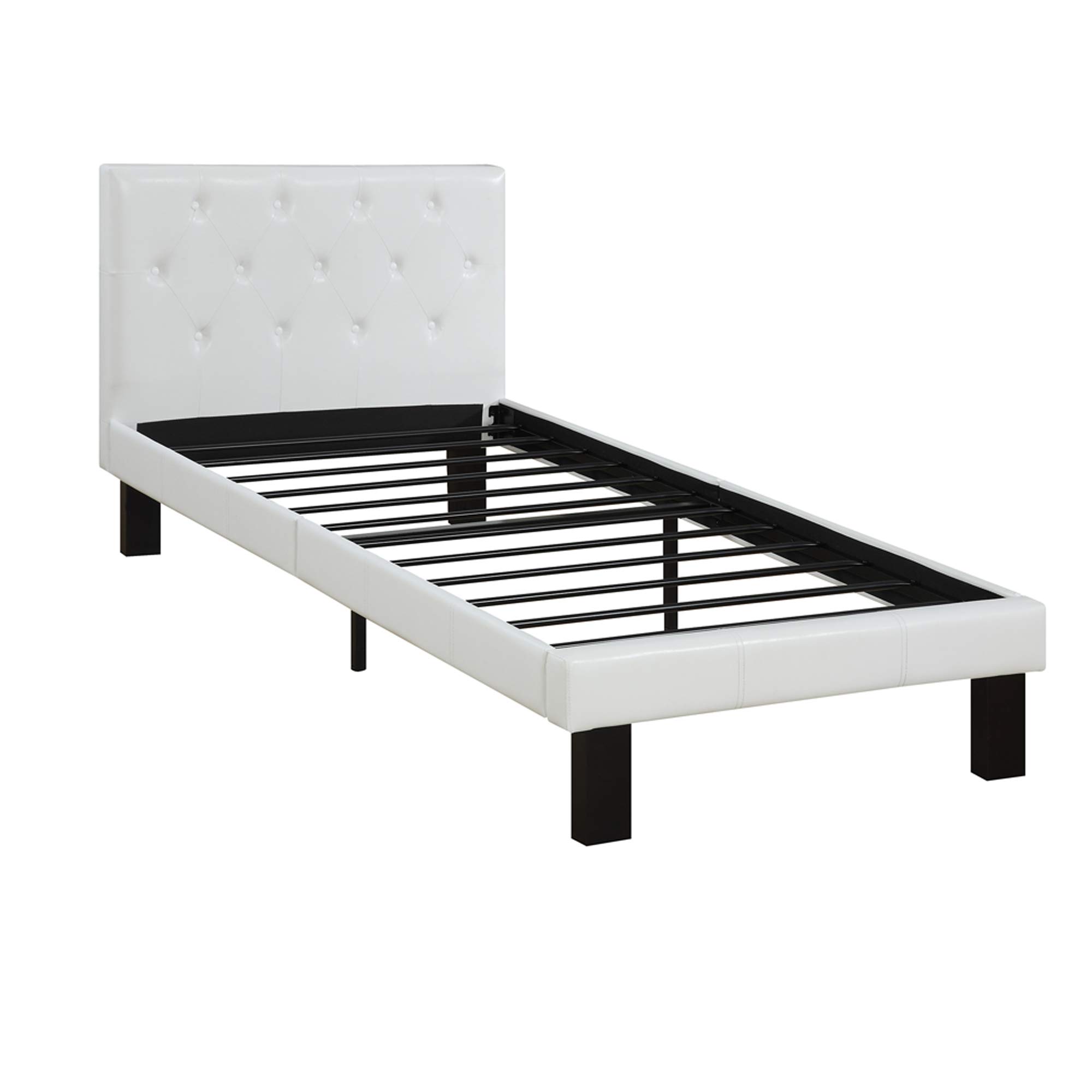 Benjara Faux Leather Upholstered Twin Bed With Tufted Headboard, White
