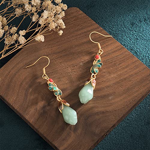 Dark Green Jade Earrings for Women Dangle Drop14K Gold Plated S925 Sterling Silver Hook Jade Oval 8mm Cute Hypoallergenic Earrings Jewellery Gift for Women3