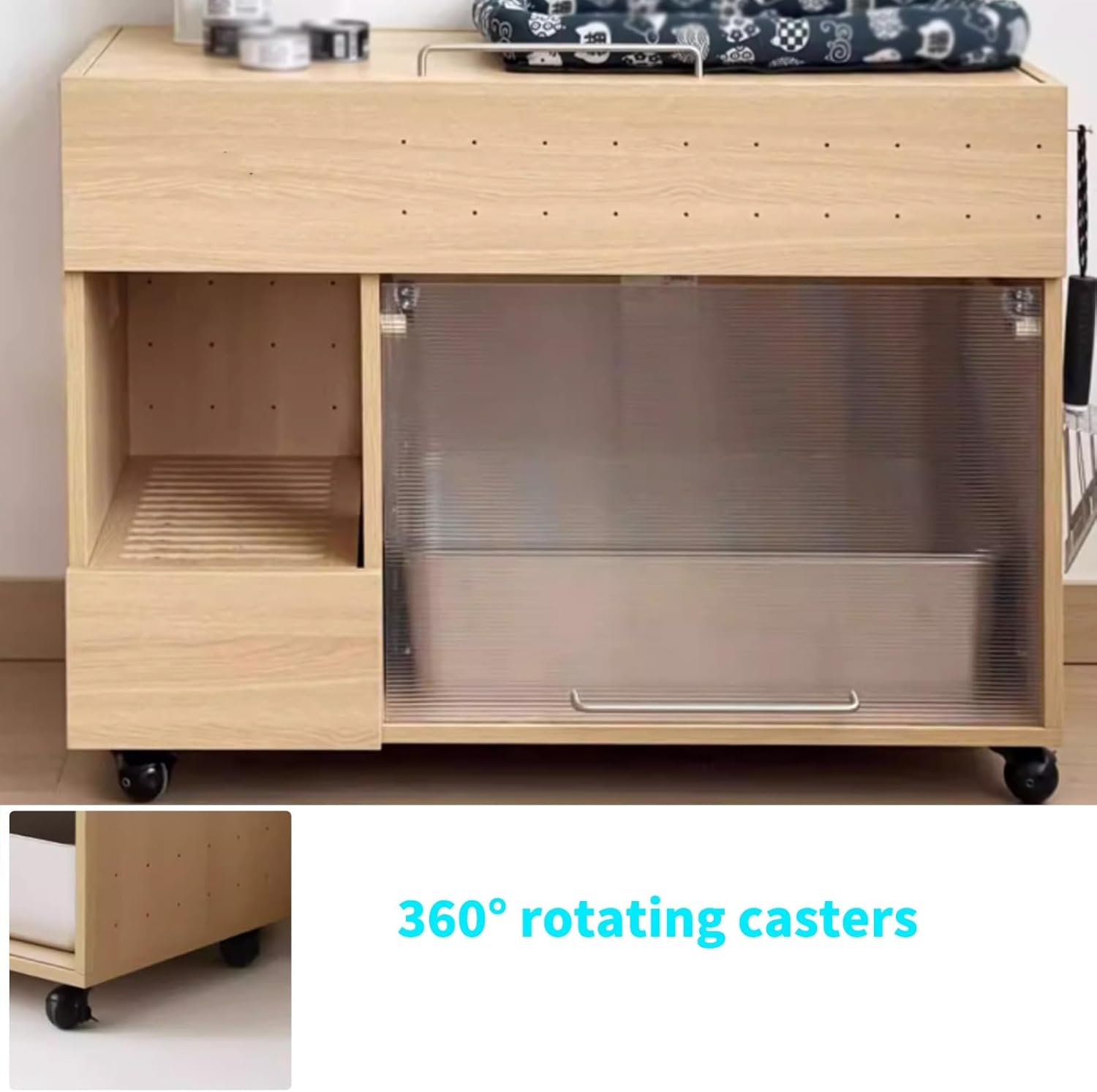 Cat Litter Box Enclosure, Cat Litter Box Furniture Hidden, Cat Washroom Side Table with Flip Front Door and Wheels, Large Top Storage Capacity for Large Cats(White)