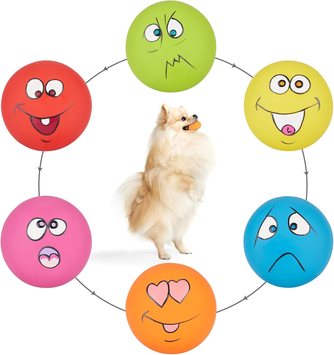 Dog Squeaky Toys Latex Squeaky Balls for Small Puppy Chewing Rubber Soft Fun Facial Expression Dog Balls for Pet Dogs (6 PCS)