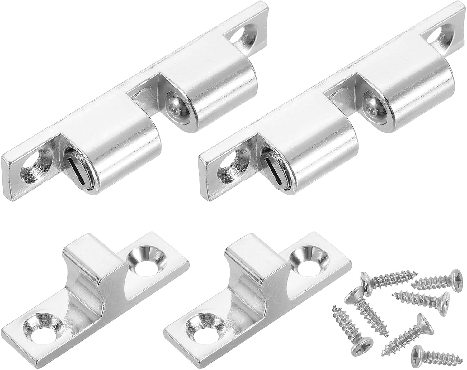 uxcell 2Pcs Cabinet Latch Double Roller Catch, Lock Stop Catch Clamp Cabinet Closer Magnetic Closure Hardware for Cabinet Kitchen Closet Door, Silver