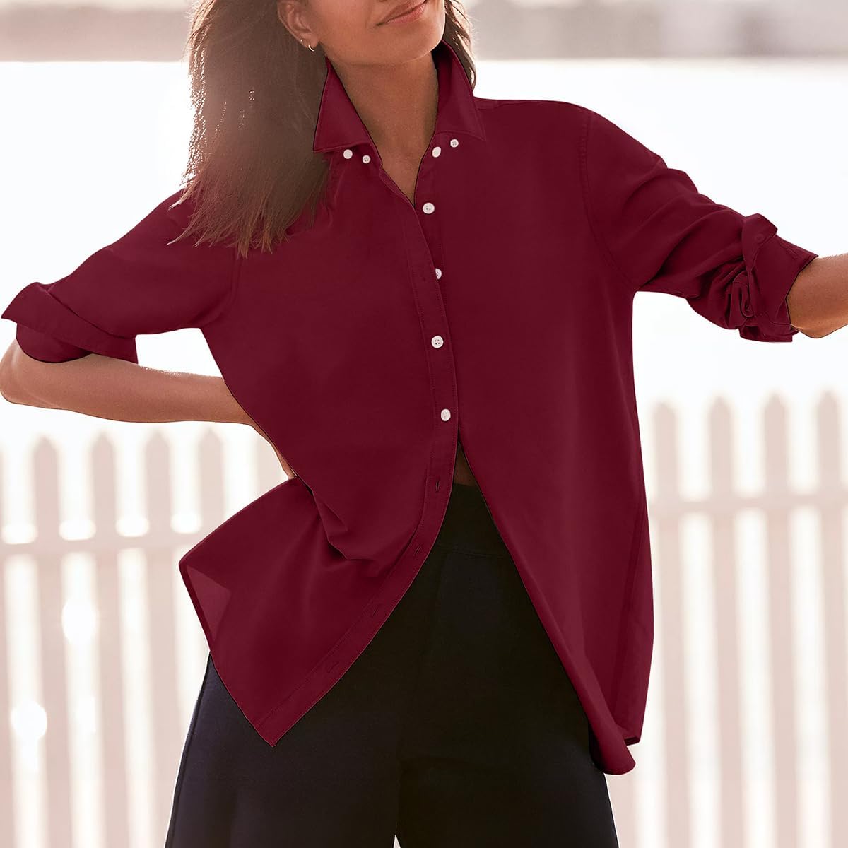 Button Down Shirts for Women Cotton Oxford Shirts Long Sleeve Dress Shirts Collared Blouses Work Casual Solid Tunic Tops - Image 4
