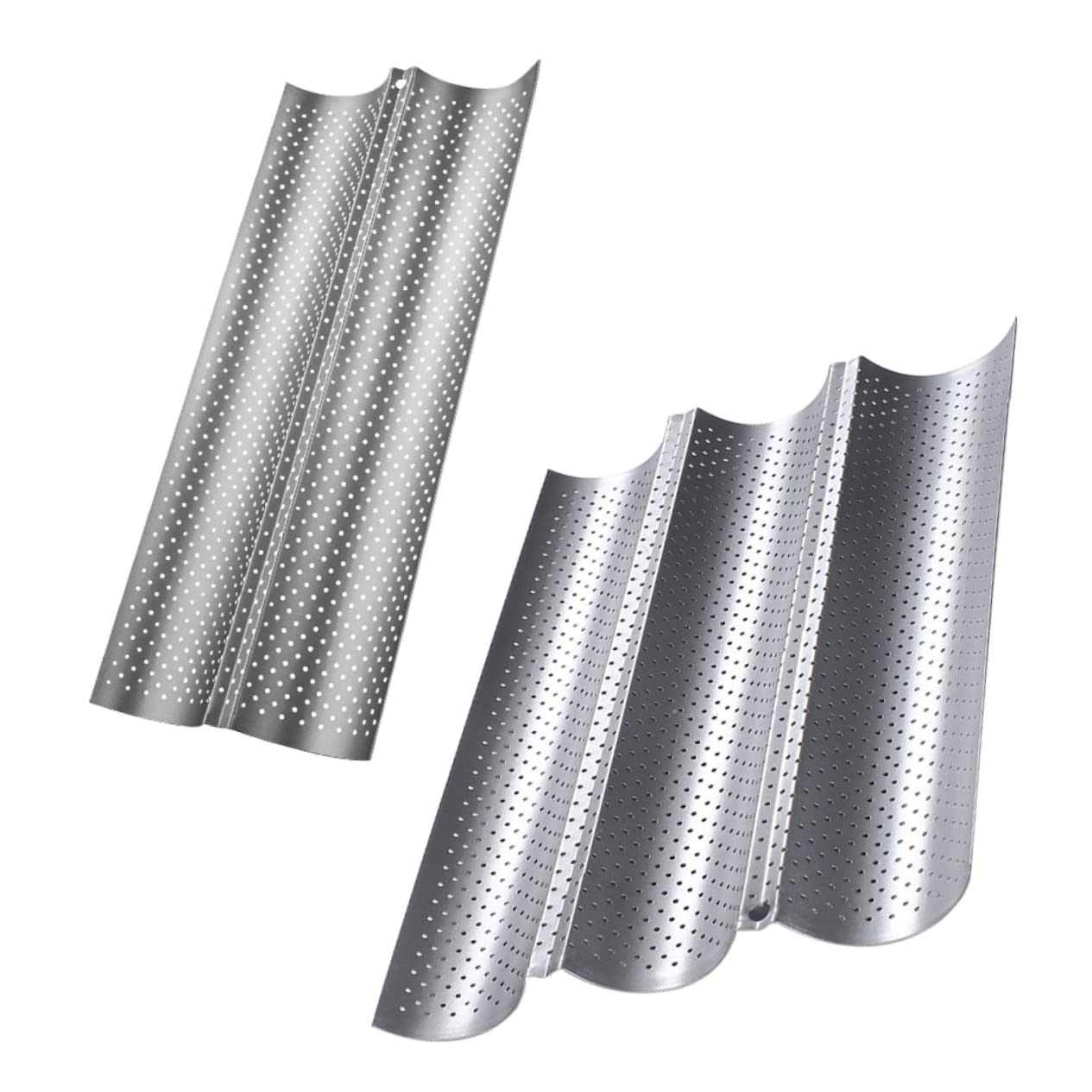 2 Moldes para Hornear Pan Francés Antiadherentes de Acero Inoxidable Plata, Sartén Tostadora Multipropósito para Cocina en Casa o Tienda de Postres