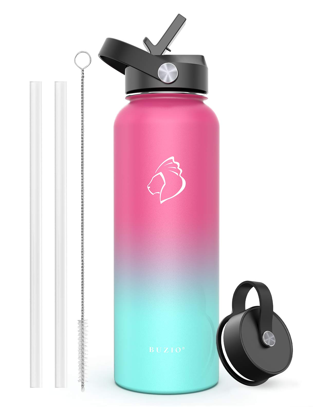 BUZIO Stainless Steel Water Bottle, BPA Free & Vacuum Insulated with Straw Lid and Flex Cap(Cold for 48 Hrs, Hot for 24 Hrs), Send from Australia,940ml/1180ml/1800ml Vacuum Insulated Water Bottle