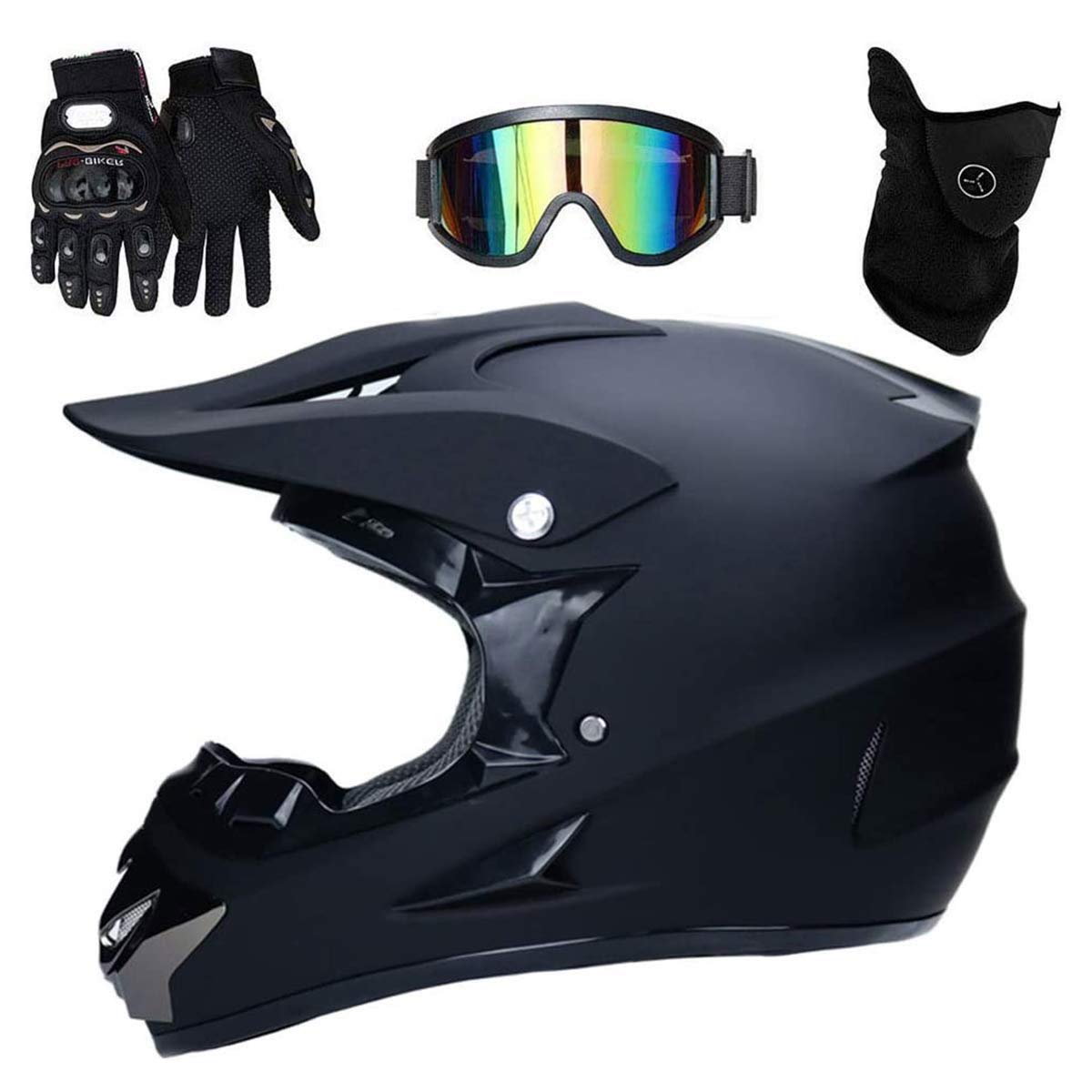 Jeunesse Enfants VTT Casque Motocross, Unisexe Intégral Hors Route Moto Karting Casque, Descente BMX MTB Quad Vélo Tout-Terrain Enduro Casque, avec Lunettes Gants Masque