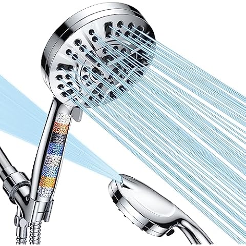 Sosirolo High Pressure Shower Head with Handheld, 10-mode Filtered Detachable 5" Large Showerhead with Hard Water Filter for Bathroom, Anti-clog Shower heads with SS Hose, SO-24, Chrome Cover