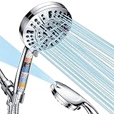 Sosirolo High Pressure Shower Head with Handheld, 10-mode Filtered Detachable 5' Large Showerhead with Hard Water Filter for Bathroom, Anti-clog Shower heads with SS Hose, SO-24, Chrome