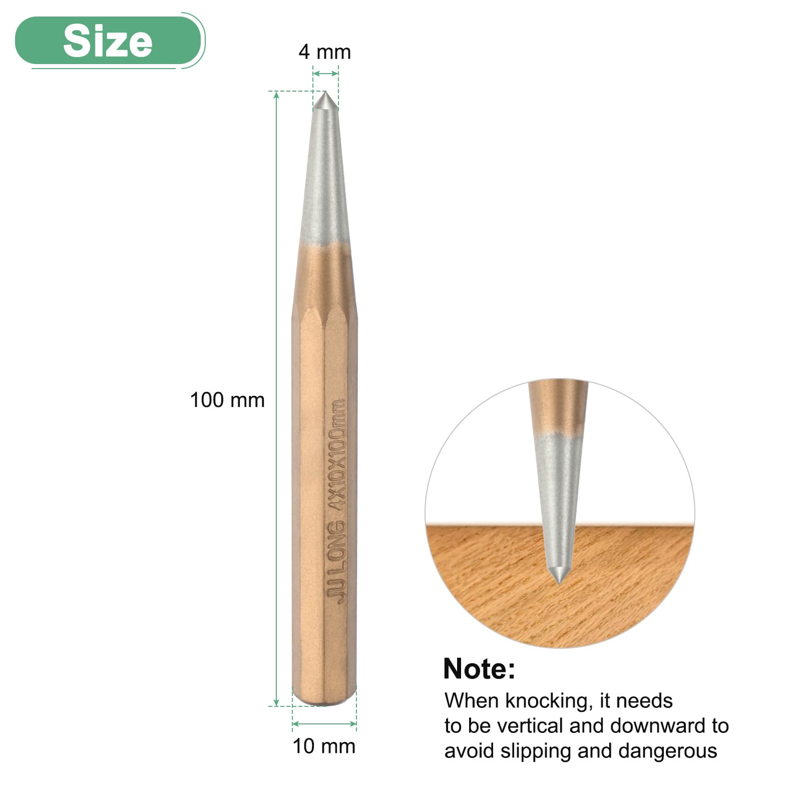 M METERXITY Center Punch 4mm Shank Point, 10x100mm Alloy Steel Center Punch Tool - Image 3