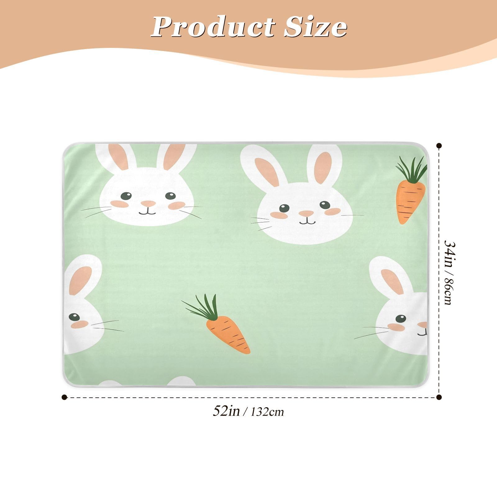 BOESI Doodle Cute Bunny and Carrot Pattern Waterproof Pads for Bedwetting and Incontinence, Reusable Pads, Reusable Diaper Pads for Bed, Sofa, Travel