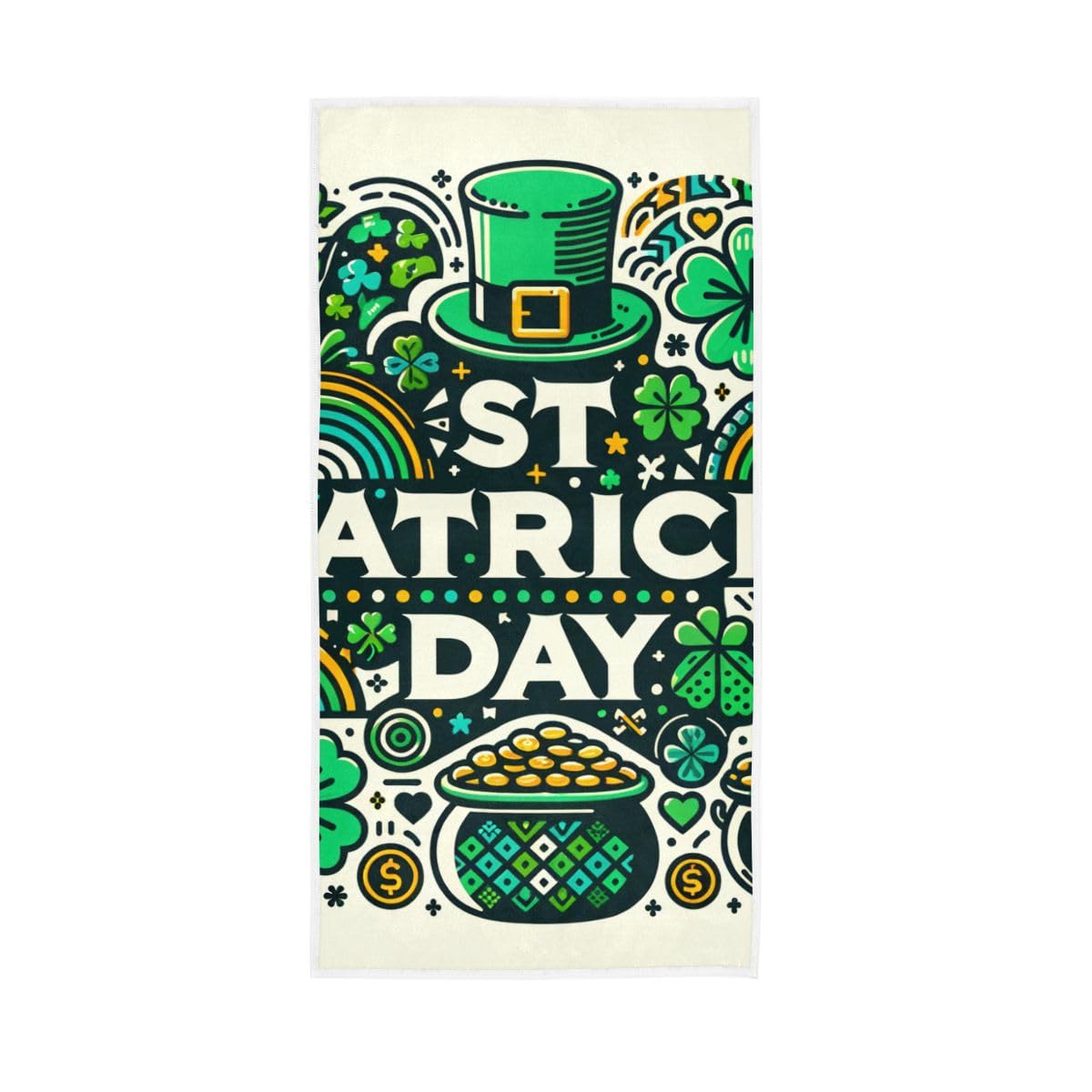HUYGD St. Patrick's Day Green Beige Hand Towels, Guest Hand Towels for Bathroom 15 x 30 Inches, Bathroom Towel