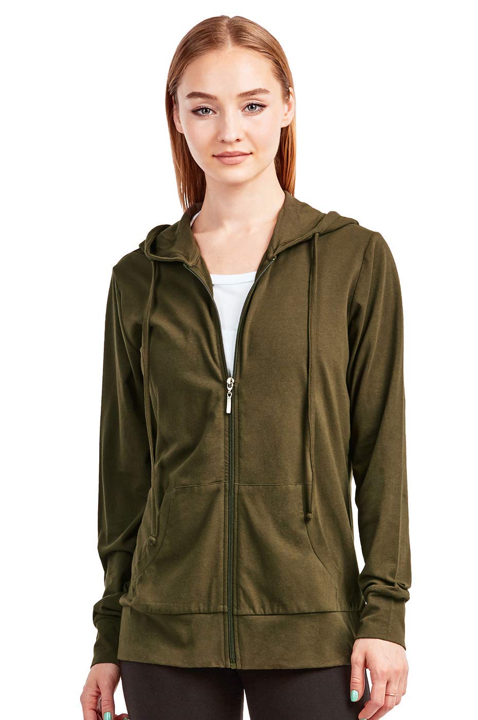 Sofra Women's Thin Cotton Zip Up Hoodie Jacket