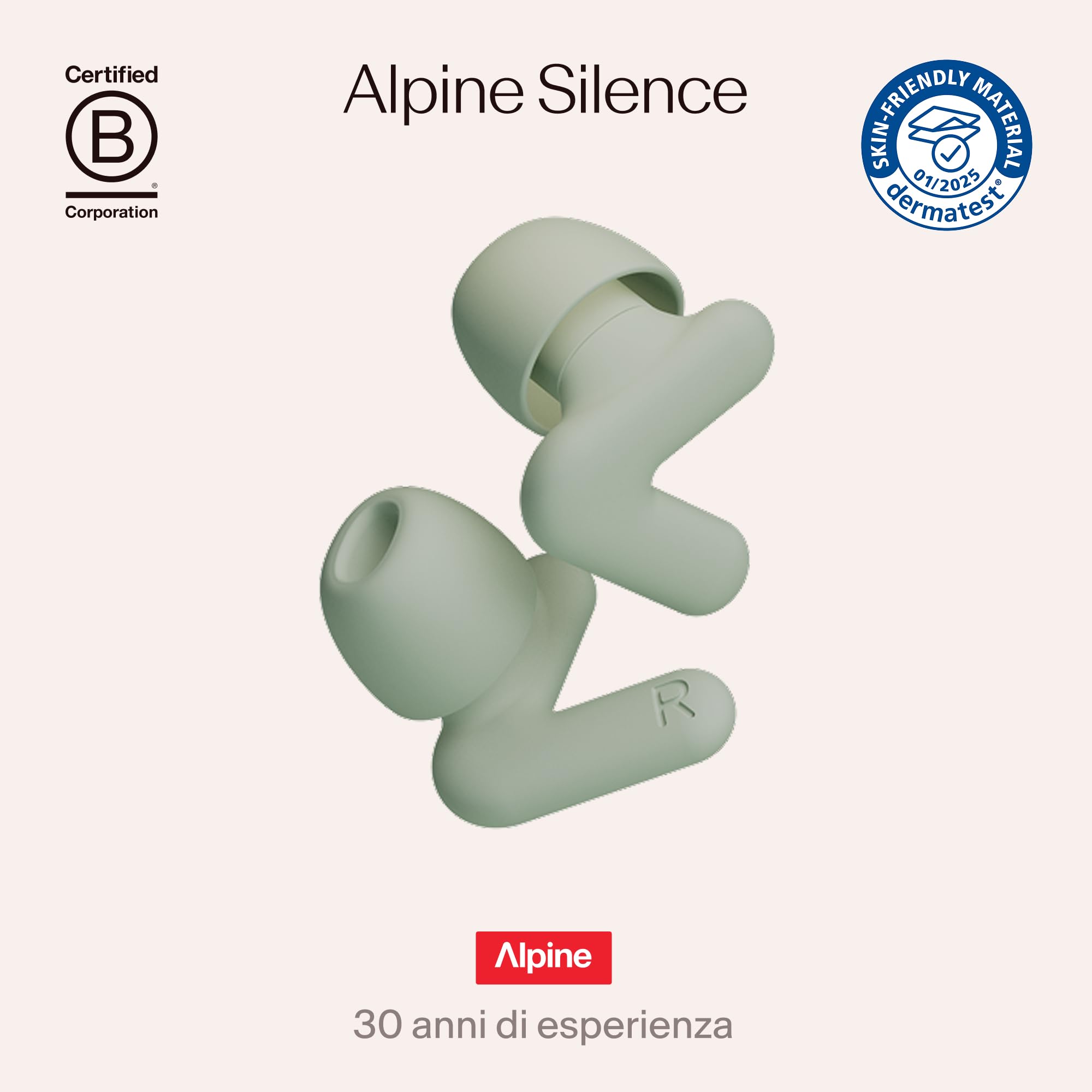 Alpine Silence Tappi Orecchie per Dormire, Viaggiare & Concentrarsi - Protezione Uditiva Comoda, Riutilizzabile - Forma a V aderente & Punte Morbide – XS/S/M/L – Verde