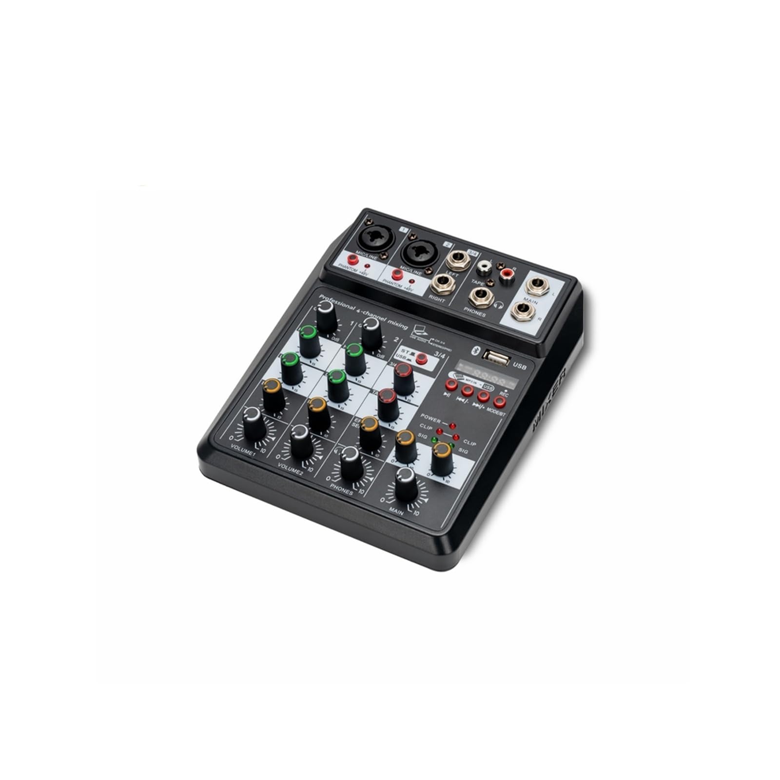Mélangeur audio, Mixeur de son professionnel 4 canaux 48 V Alimentation fantôme Reverb FX Console mixage DJ Lecteur USB Musique Stéréo