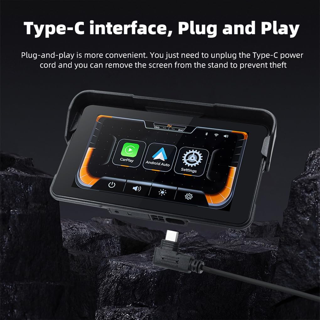 Cruscotto per Moto con Schermo Touch IPS da 5 Pollici, Car Play e Android Auto, Resistente e Facile da Usare, Nessuna Pressione dei Pneumatici