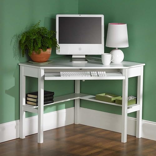 Miniatura 6 de SEI Furniture Escritorio esquinero para computadora con bandeja deslizante para teclado color blanco