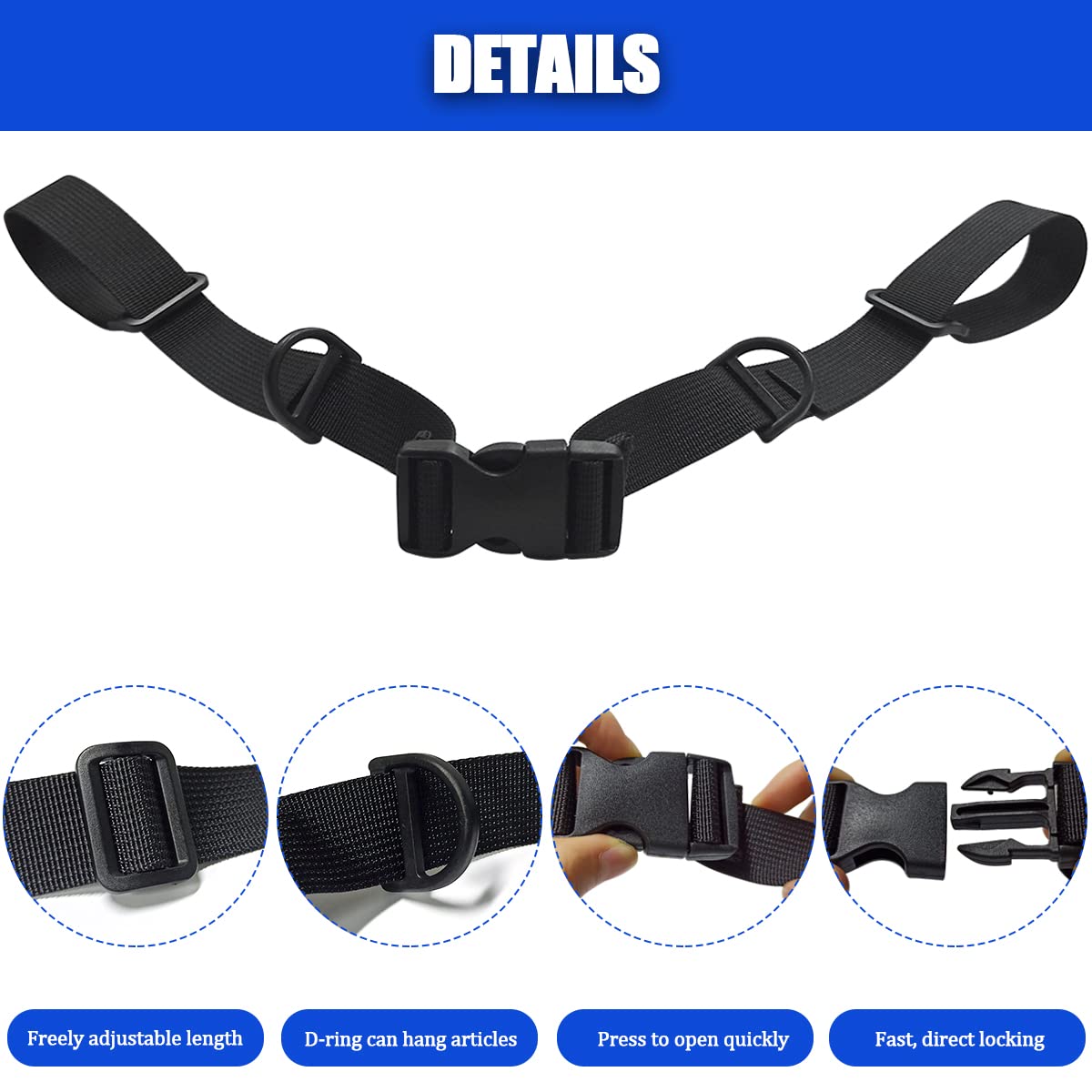 Tenalleys 2 Pieces Backpack Chest Strap Adjustable Chest Harness Backpack Accessory Strap fit Hiking and Jogging Camping (Black)