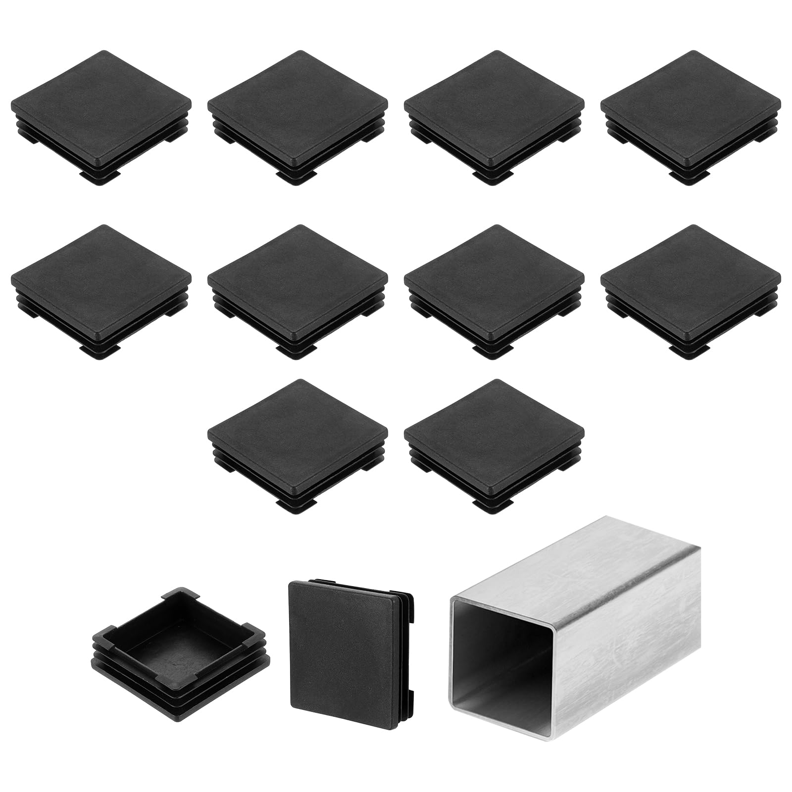 Bouchon plastique carré pour pied de table et étagère métallique - Lot de 12 embouts
