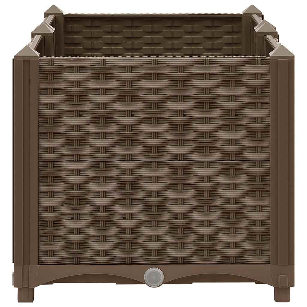 Podwyższona grządka z polipropylenu, 80 x 40 x 38 cm, brązowa, odporna na mróz i wytrzymała, nadaje się do ogrodu, na balkon, taras, z drenażem i zbiornikiem wody, idealna jako donica na