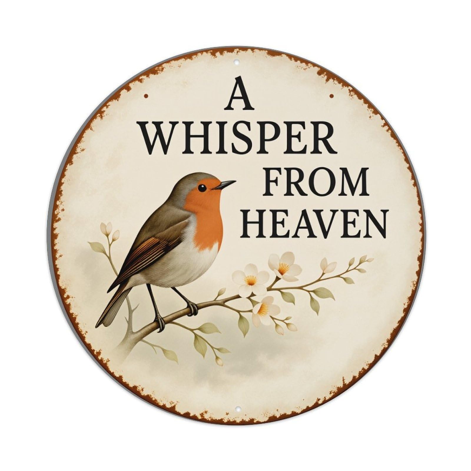 Bird On Branch With Flowers Metal Tin Sign Plaque