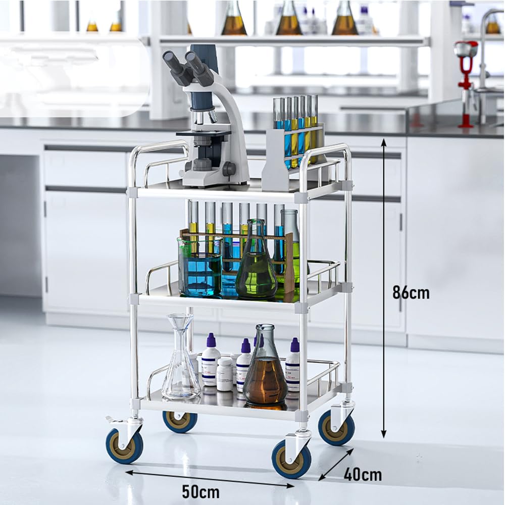 lesolar Labor Rollwägen, Servierwagen Edelstahl 3 Böden, Edelstahl Küchenwagen mit 4 Schwenkbar Rollen 2 Bremse, Serving Lab Trolley, Transportwagen, Laborwagen, Teewagen 440 x 660 x 860 mm