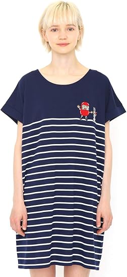Amazon Co Jp グラニフ Graniph コラボレーション 刺繍入り 半袖 ワンピース だるまちゃん と うさぎちゃん かこさとし ネイビー レディース Lady F G112 おそろいコーデ G112 服 ファッション小物