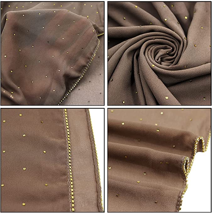 ZAFA Women Soft Chiffon Rhinestone Long Scarf Shawl Fashion Muslim Hijab Head Wrap Scarves4