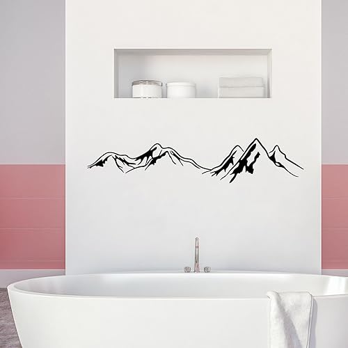 Miniatura 6 de JINGIHE Vinilo decorativo de pared de montaña, calcomanías de montaña para vehículos, 48 x 10 pulgadas, calcomanías de pared de picos de montañas,