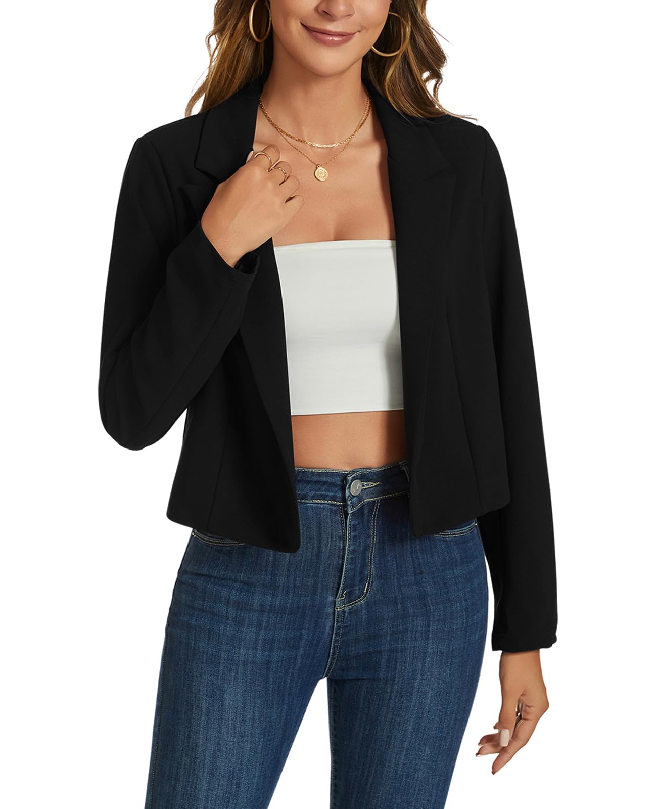 MINTLIMIT Cropped Blazers for Women Casual Long Sleeve Open Front Jackets Work Business Short Blazer with Decor Pocket