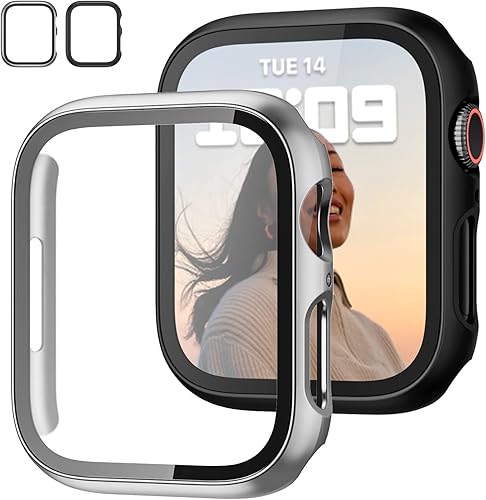 Miniatura 39 de Paquete de 2 fundas con protector de pantalla de vidrio templado para Apple Watch Series 3/2/1 de 38mm, JZK protector delgado con cobertura