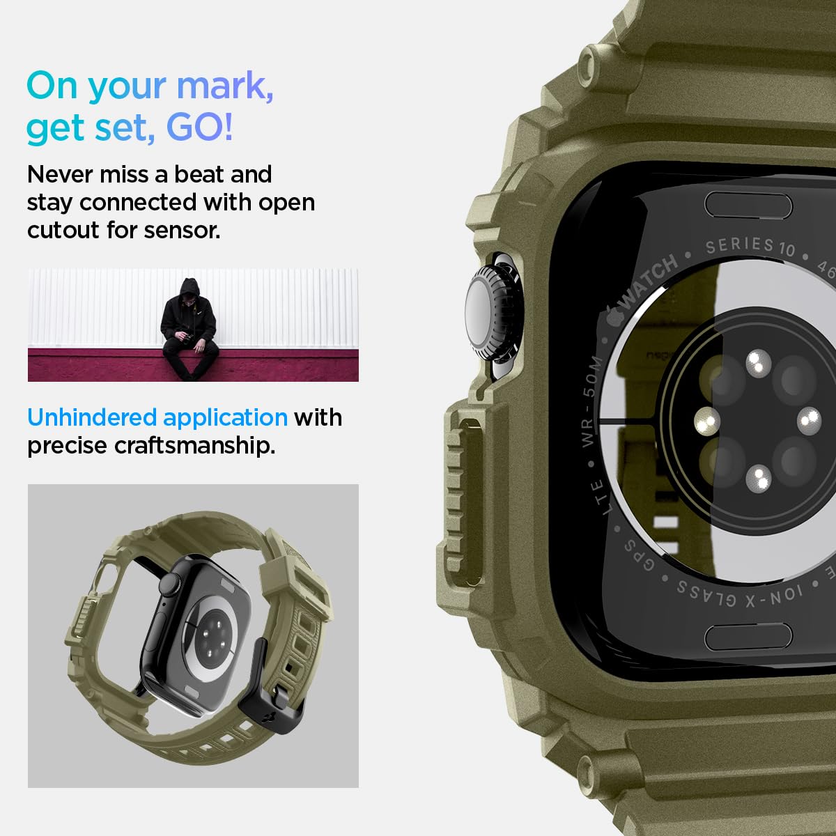 Spigen Rugged Armor Pro Funda con correa de TPU Compatible con Apple Watch Serie 11/10 46mm (2025/2024)