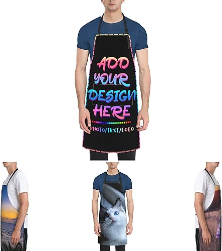 Delantales personalizados con dos bolsillos delantal personalizado para hombres diseño de tu propia foto logotipo nombre delantal de chef longitud