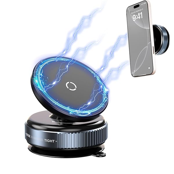 Ultra Vacuum Magnetic Suction Car Phone Holder, 360 Rotatable Car Phone Mount, Suction Cup Car Phone Mount for iPhone 16/15/14/13/12 & All Smartphones, Hands-Free Holder for Car/Mirror/Glass