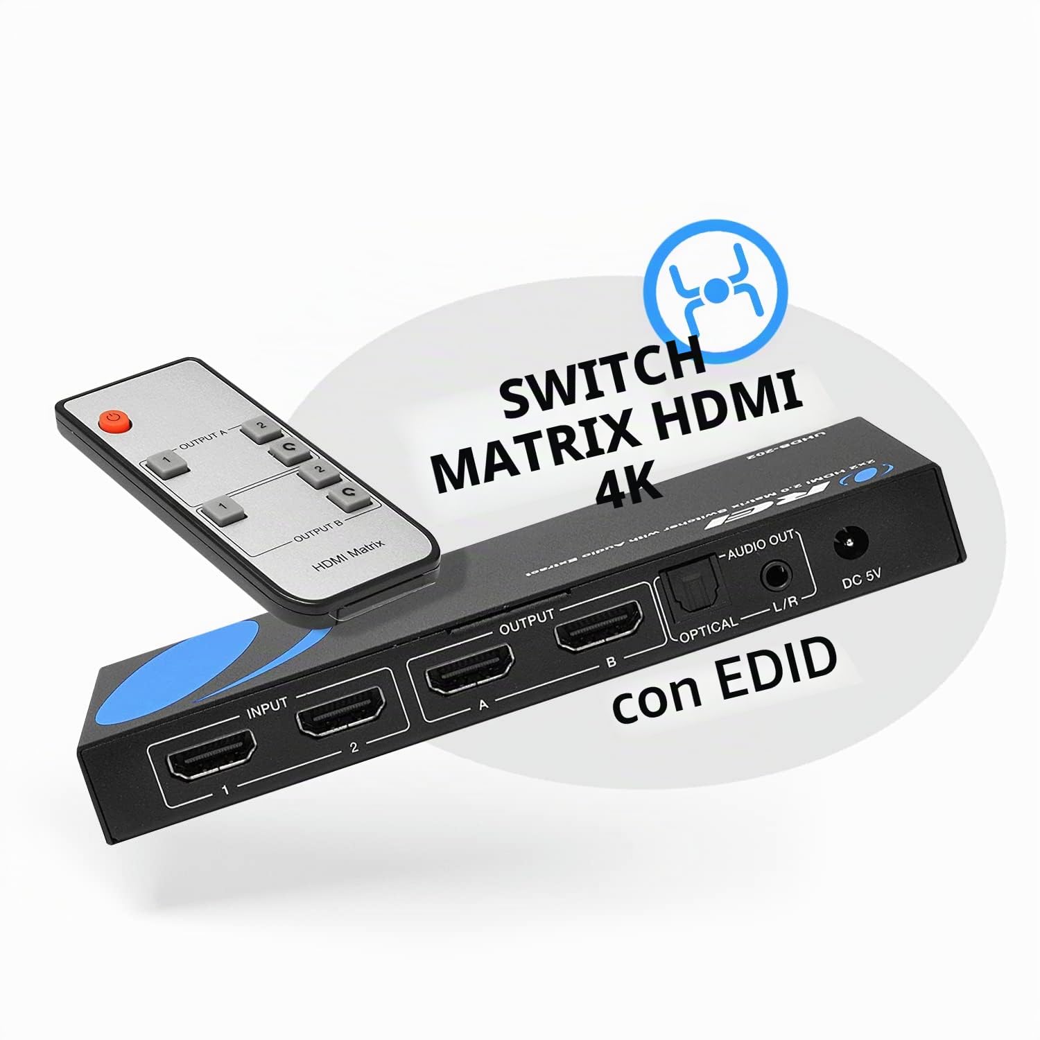 OREI Switch a matrice HDMI 4K 2 x 2, Switcher 18G UltraHD supporta fino a 4K @ 60Hz e 1080P IR EDID HDCP 2.- Telecomando (UHDS-202)